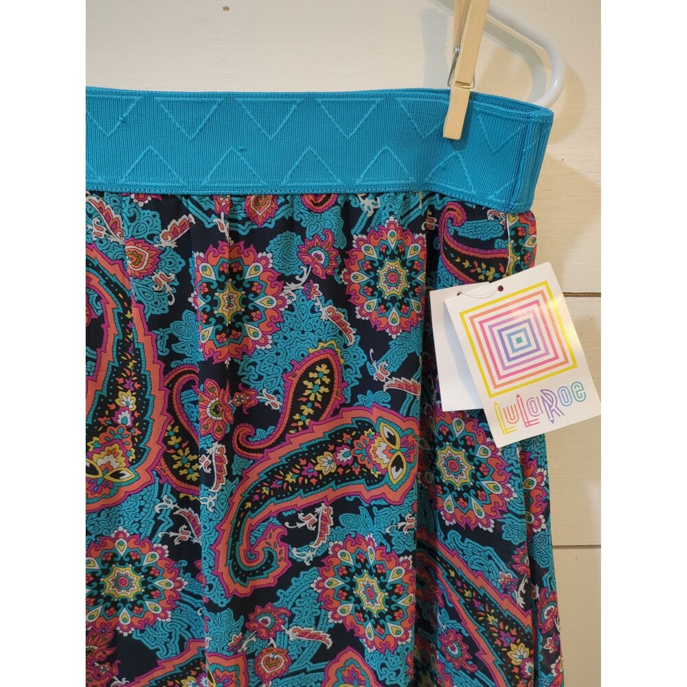 NWT lularoe elastic waist Paisley flowy skirt aqua pink boho fall